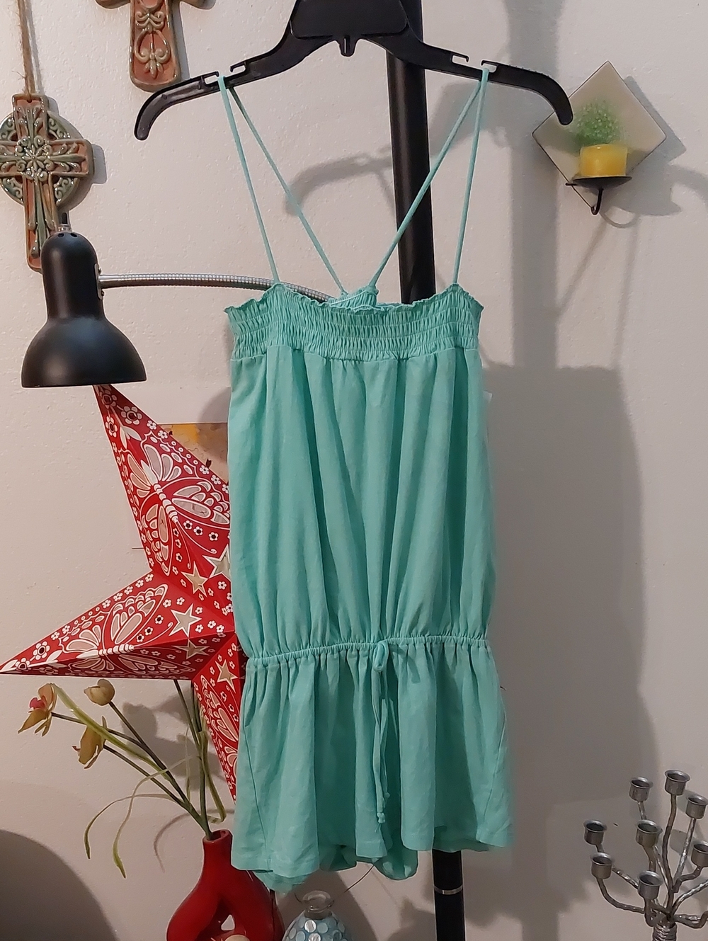 Mint Green Romper With Elastic Waist And Top
